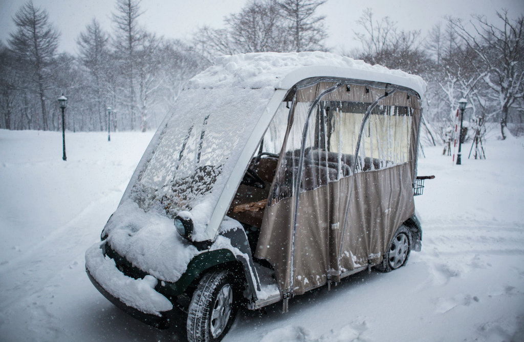 Golf cart in snow
